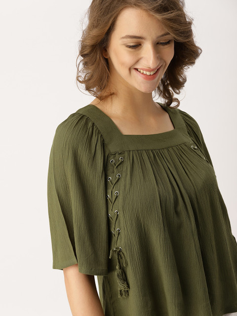 

DressBerry Women Olive Green Solid Top