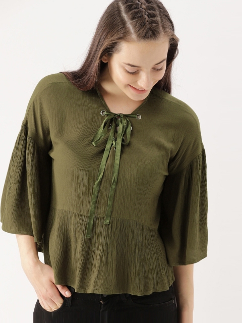 

DressBerry Women Olive Green Solid Top