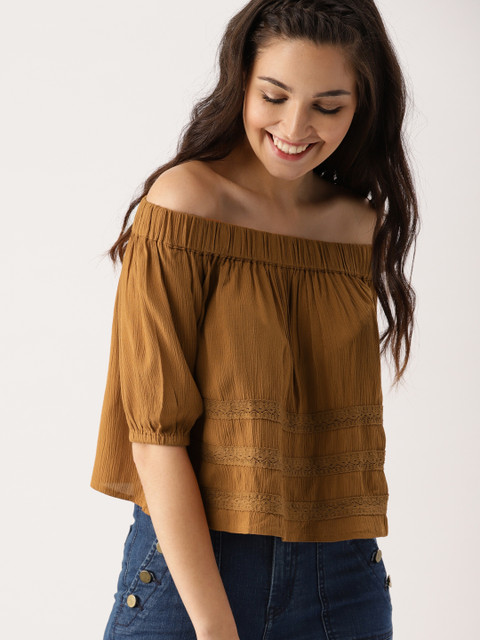 

DressBerry Women Brown Solid Bardot Top