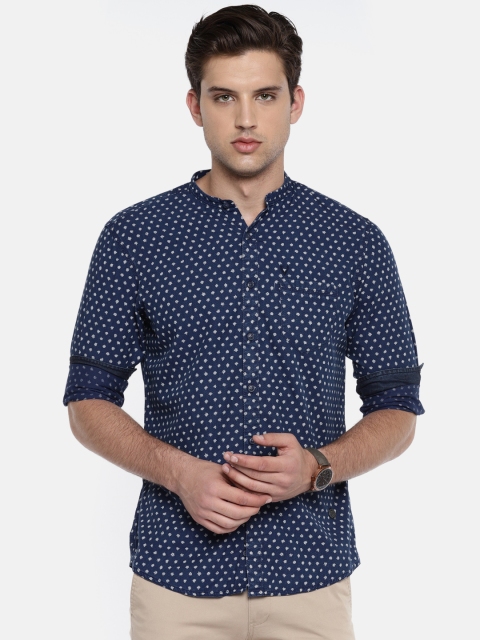 

Solly Jeans Co. Men Navy Blue Custom Regular Fit Printed Casual Shirt