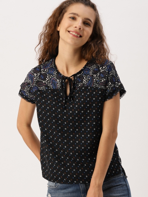 

DressBerry Women Navy Blue Printed Top