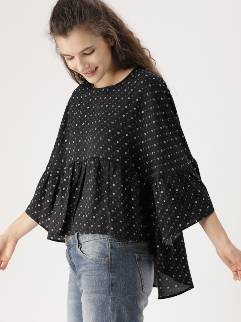 

DressBerry Women Black Printed High-Low Top