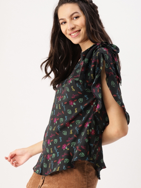

DressBerry Women Black Printed A-Line Top