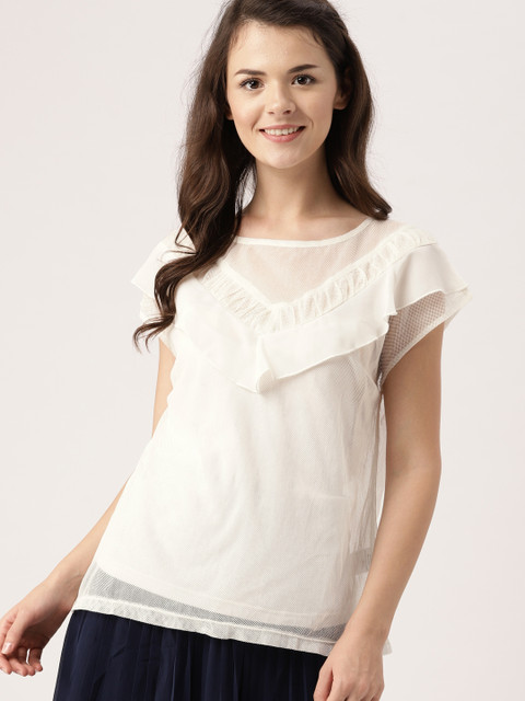 

DressBerry Women Off-White Sheer Top