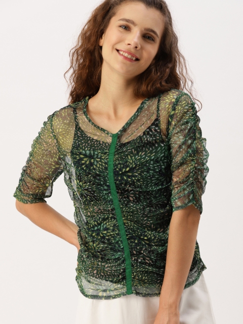 

DressBerry Women Green Self Design Sheer Top