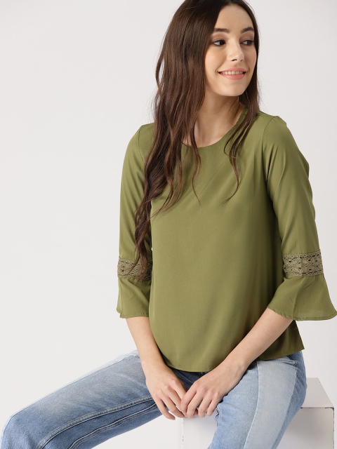 

DressBerry Women Olive Green Solid Top