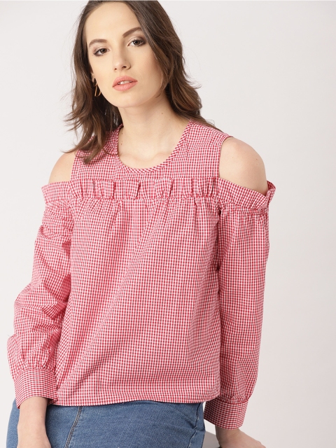 

DressBerry Women Red Checked A-Line Top