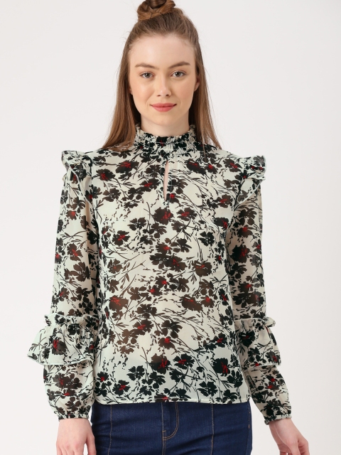 

DressBerry Women Off-White & Black Printed Top