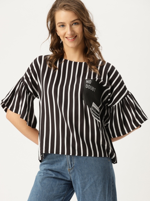 

DressBerry Women Black & White Striped Boxy Top