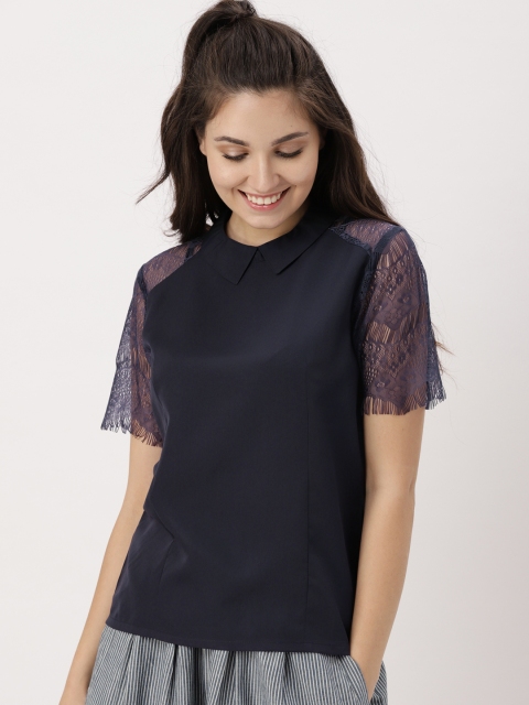 

DressBerry Women Navy Blue Solid Top