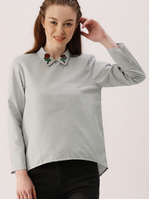 

DressBerry Women Grey Striped Shirt Style Top