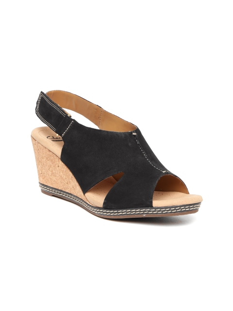 

Clarks Women Black Solid Nubuck Leather Wedges