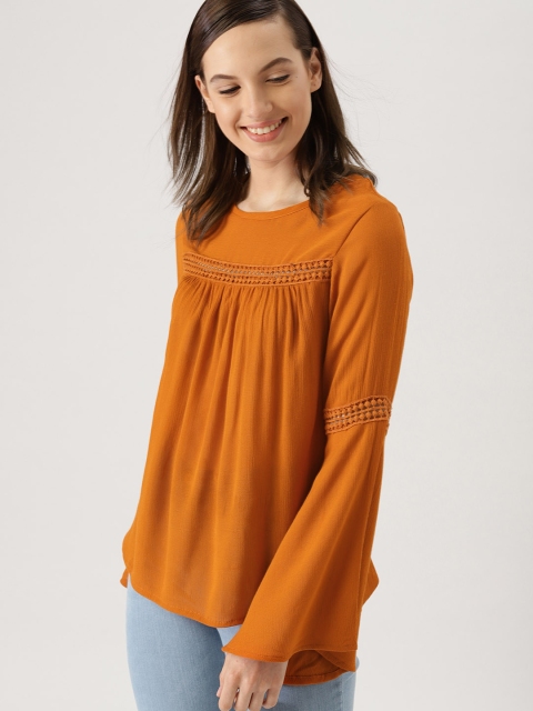 

DressBerry Women Rust Orange Lace Detail Top