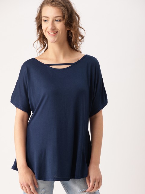 

DressBerry Women Navy Blue Solid Top
