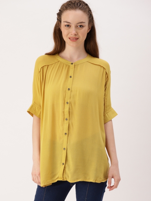 

DressBerry Women Mustard Yellow Solid Shirt Style Top