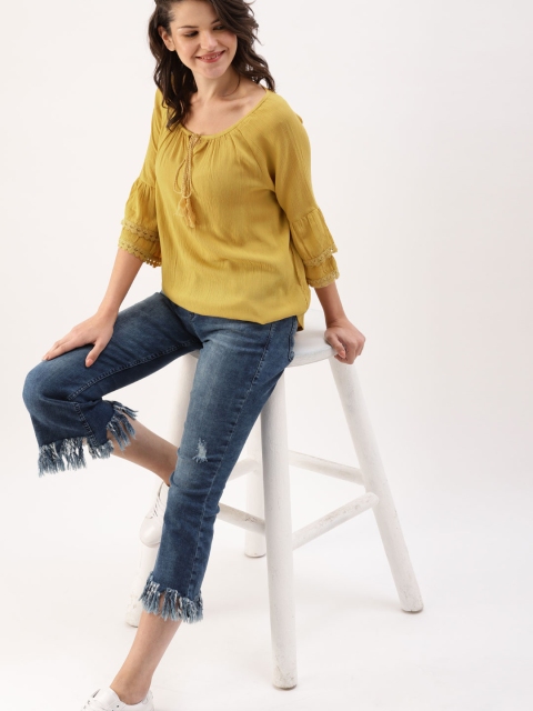 

DressBerry Women Mustard Yellow Solid Top