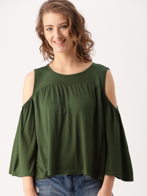 

DressBerry Women Olive Green Solid Top