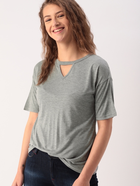 

DressBerry Women Grey Melange Solid Top