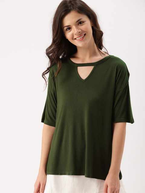 

DressBerry Women Olive Green Solid Regular Top