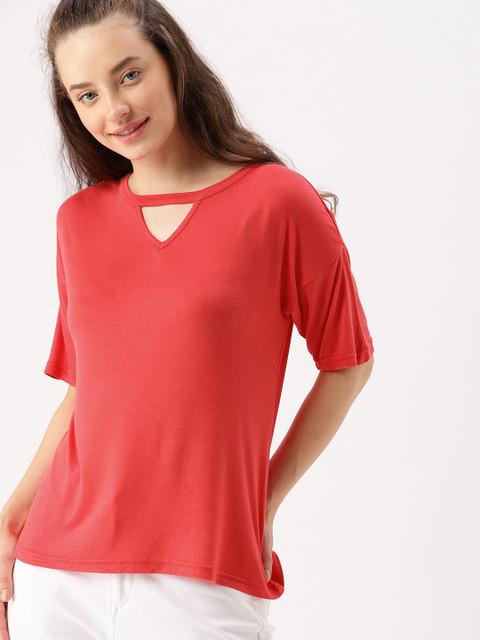 

DressBerry Women Coral Solid Regular Top