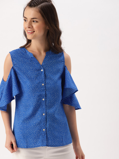 

DressBerry Women Blue Printed Shirt Style Top