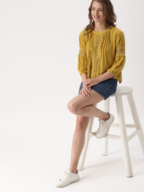 

DressBerry Women Mustard Yellow Solid Top