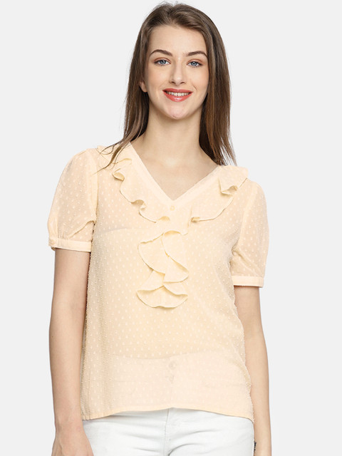 

DressBerry Women Peach-Coloured Self Design Top