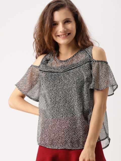 

DressBerry Women Black Printed Sheer Top