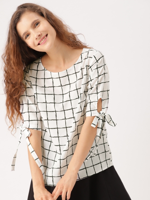 

DressBerry Women White & Black Checked Top