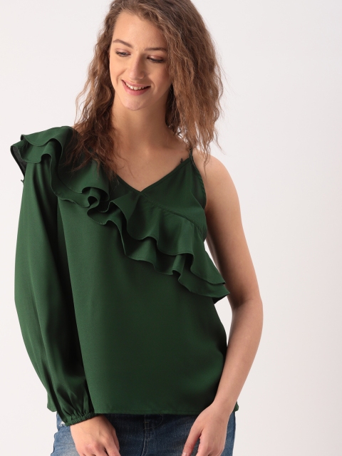 

DressBerry Women Green Solid Ruffles Top