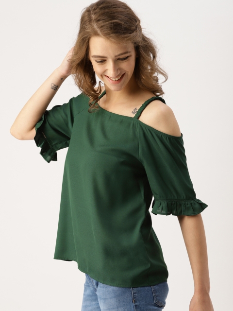 

DressBerry Women Green Solid Bardot Top