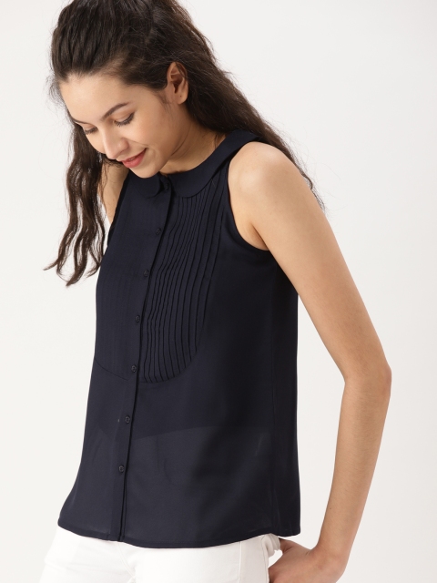 

DressBerry Women Navy Blue Solid Shirt Style Top