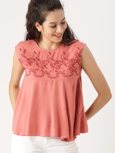 

DressBerry Women Peach-Coloured Self Design Top