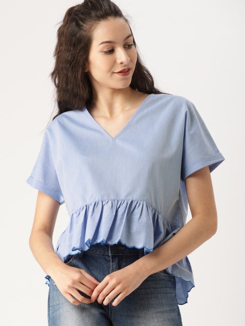 

DressBerry Women Blue Solid High-Low Top