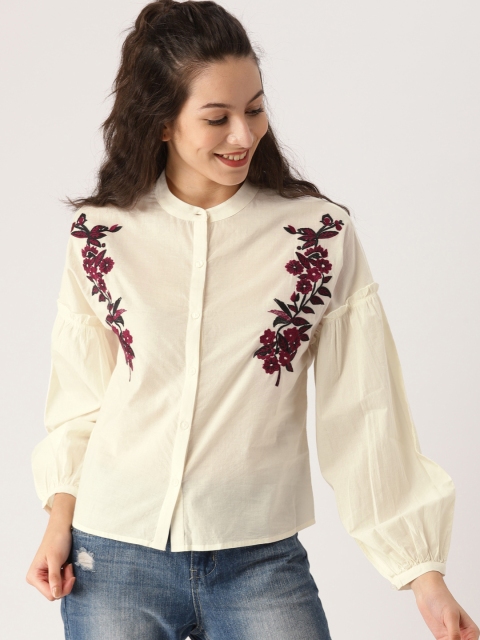 

DressBerry Women Off-White Regular Fit Self Design Casual Shirt