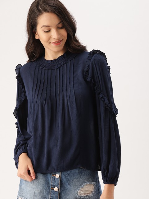 

DressBerry Women Navy Blue Solid Top
