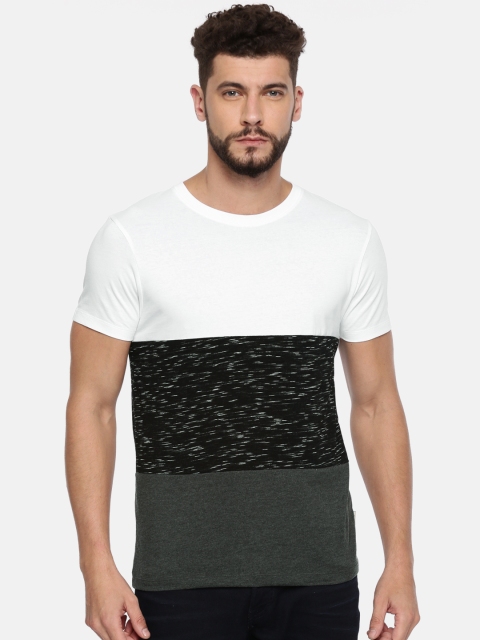 

Jack & Jones Men White & Grey Colourblocked Round Neck T-shirt