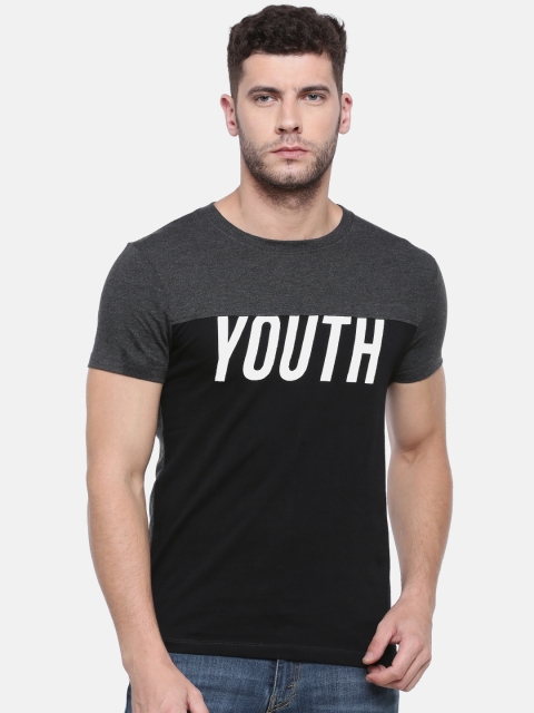 

Jack & Jones Men Charcoal Colourblocked Round Neck T-shirt