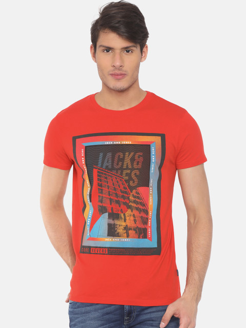 

Jack & Jones Men Red Printed Round Neck T-shirt