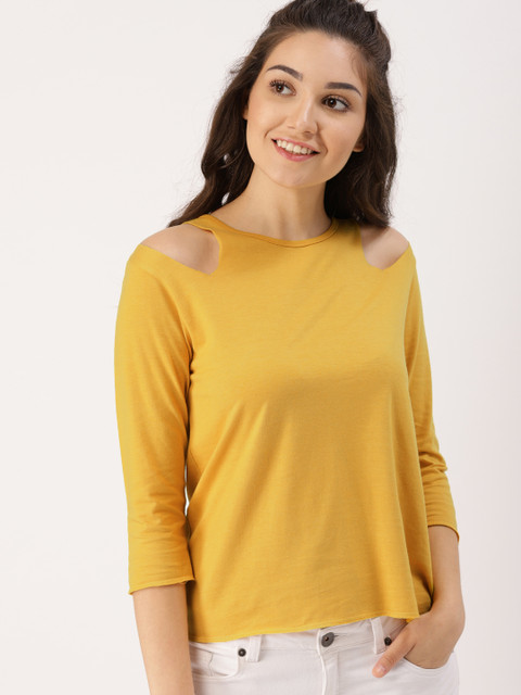 

DressBerry Women Mustard Yellow Solid Top