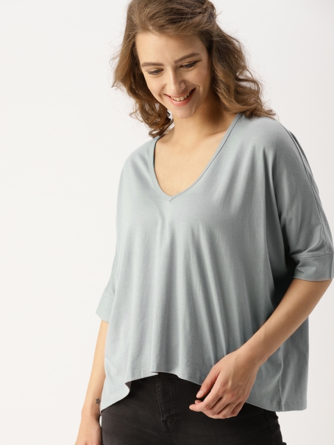 

DressBerry Women Grey Solid Boxy Top