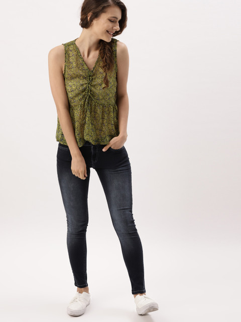 

DressBerry Women Green Printed A-Line Top