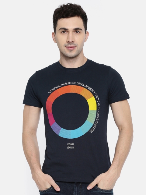 

Jack & Jones Men Navy Blue Printed Round Neck T-shirt