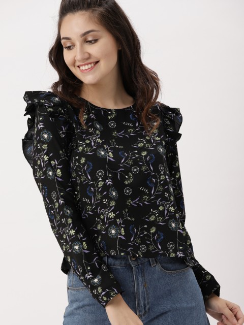 

DressBerry Women Black Floral Printed Top