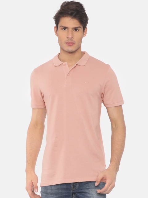 

Jack & Jones Men Peach-Coloured Solid Polo Collar T-shirt