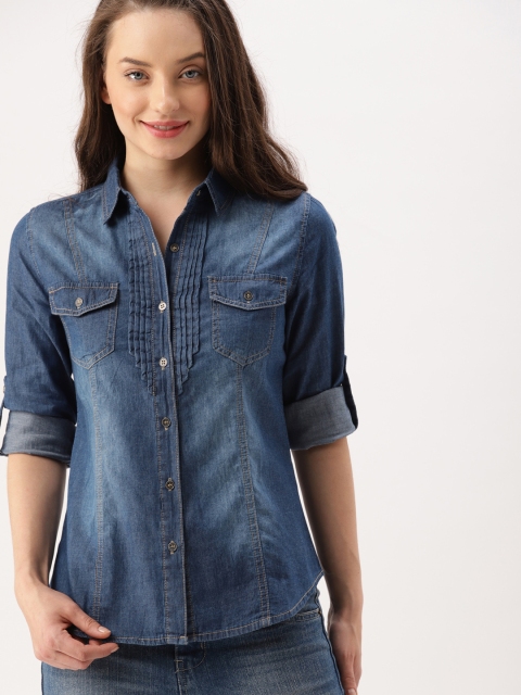 

DressBerry Women Blue Regular Fit Faded Chambray Casual Shirt