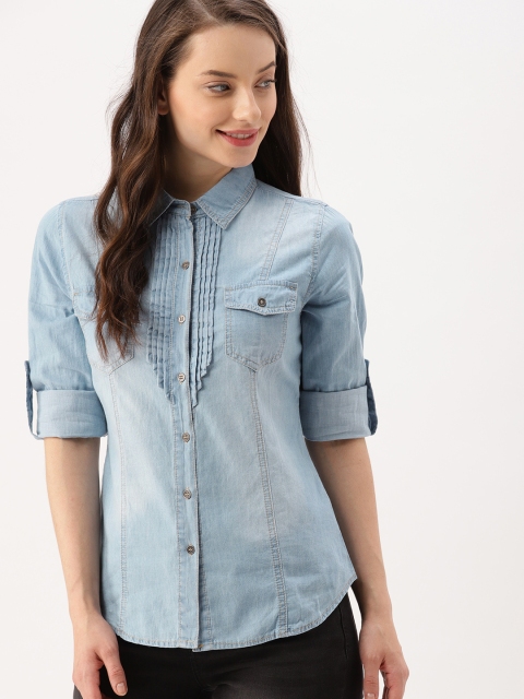 

DressBerry Women Blue Regular Fit Faded Chambray Casual Shirt