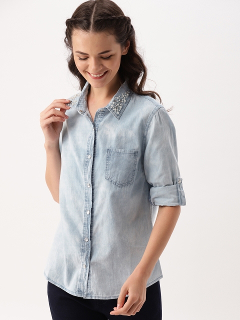 

DressBerry Women Blue Regular Fit Faded Chambray Casual Shirt