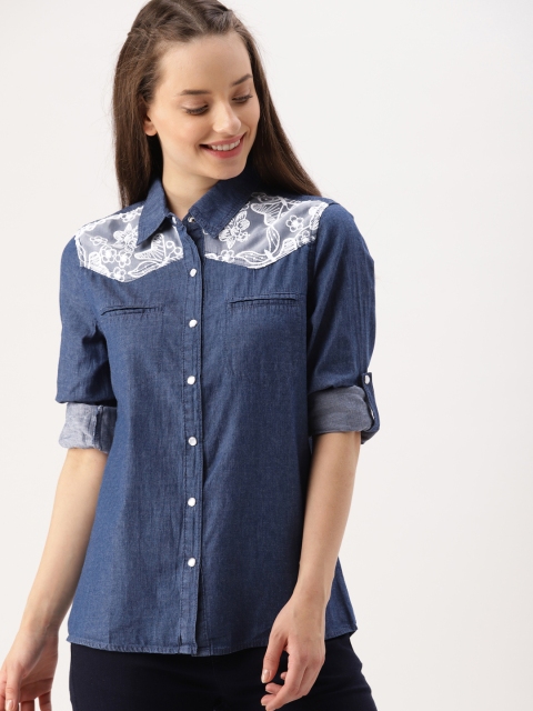 

DressBerry Women Blue Original Regular Fit Solid Chambray Casual Shirt