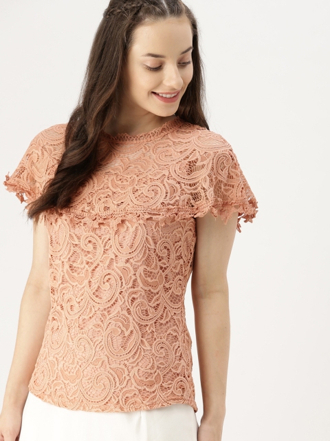 

DressBerry Women Peach-Coloured Self Design Top